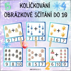 Zimní obrázkové sčítání do 10 - matematika pro prvňáky