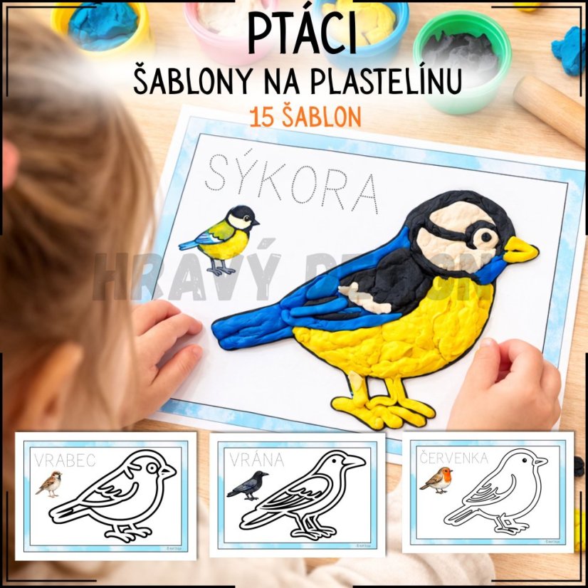Ptáci - šablony na plastelínu/modelínu - PDF pro děti 
