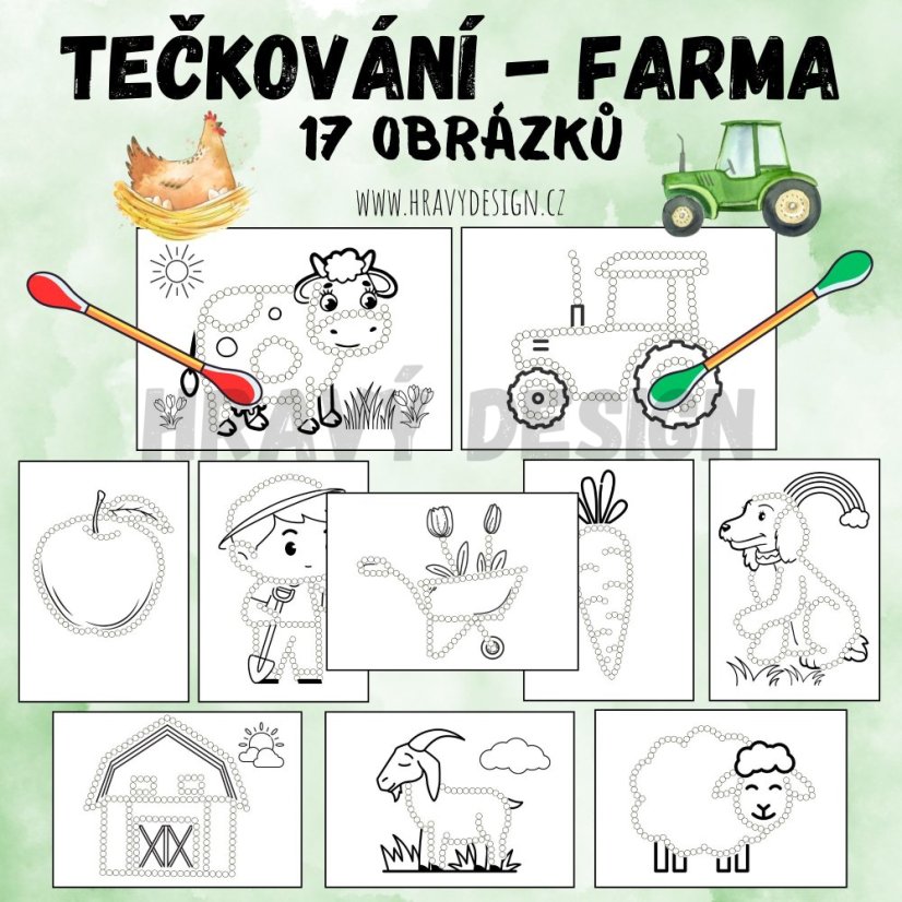 Foto: Tečkování vatovými tyčinkami na téma farma, statek, domácí zvířata 