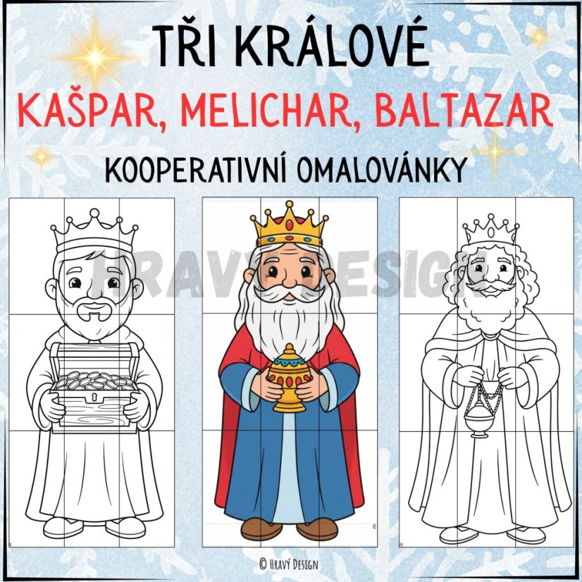 KOOPERATIVNÍ OMALOVÁNKY – TŘI KRÁLOVÉ (KAŠPAR, MELICHAR, BALTAZAR)