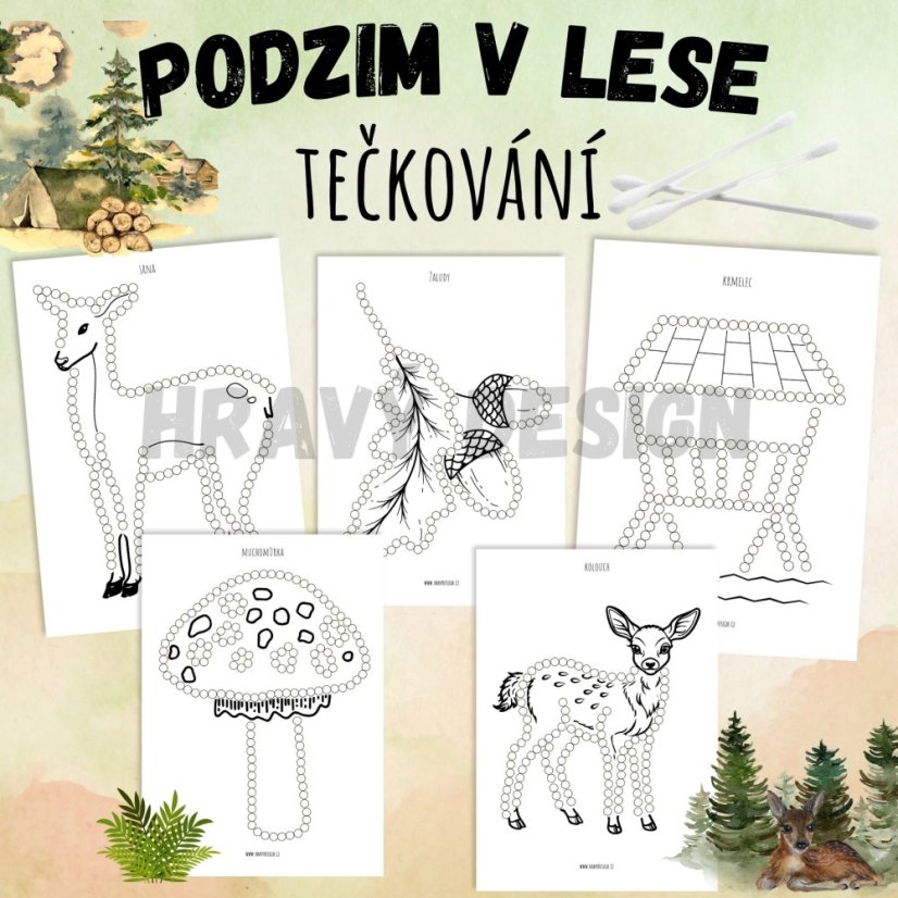 FOTO: Tečkování vatovými tyčinkami - Podzim v lese 