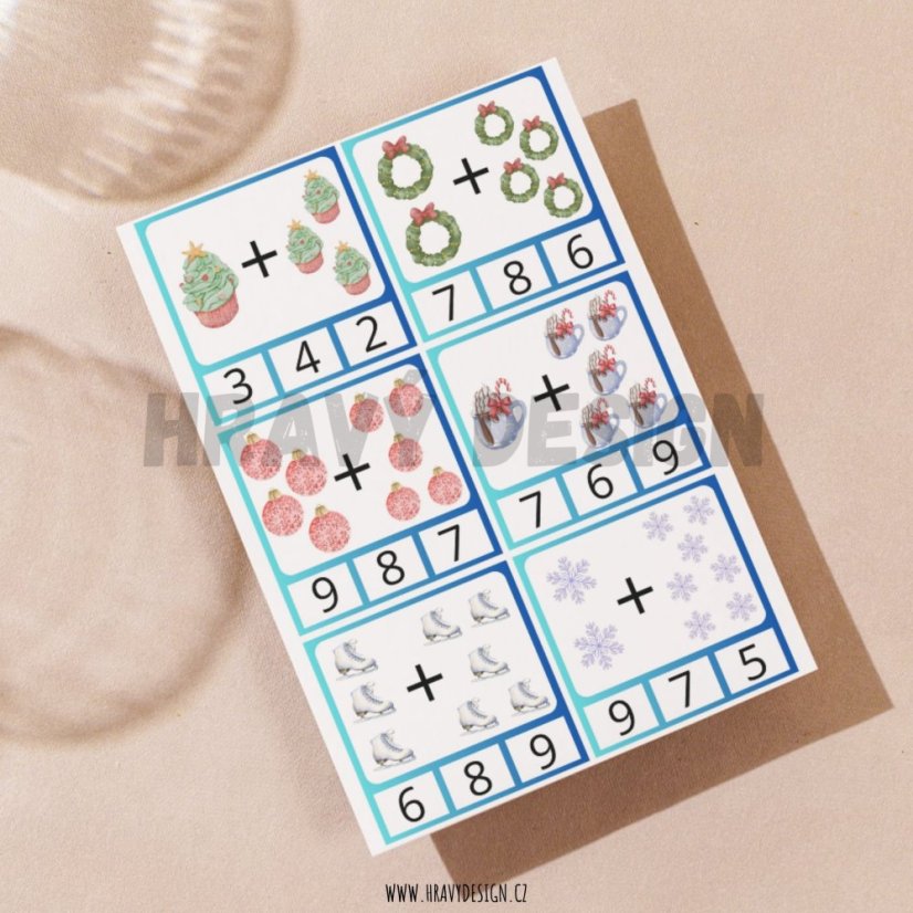 Zimní obrázkové sčítání do 10 - kolíčkování