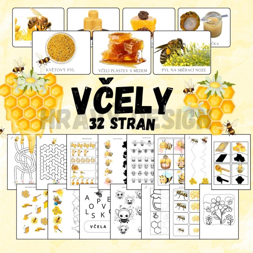Pracovní listy a obrázky na téma Včely - výukový materiál. 