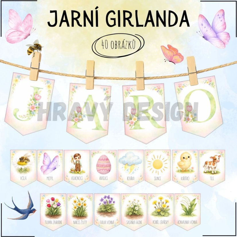 Jarní girlanda - výzdoba do MŠ, ZŠ 