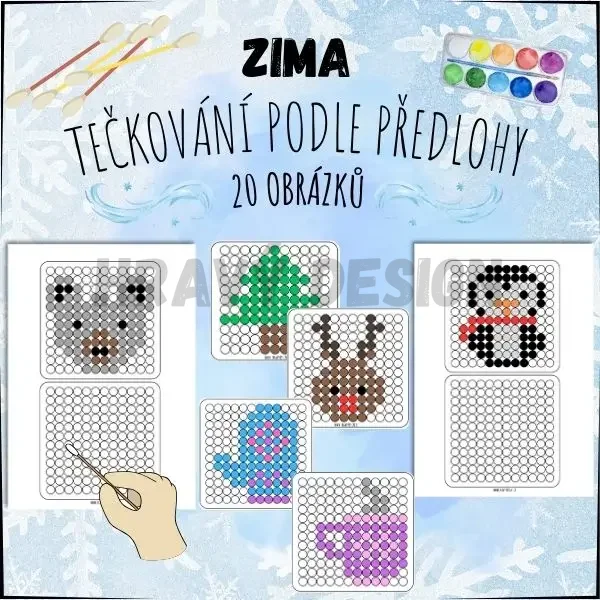 Foto: Zima - tečkování vatovými tyčinkami 