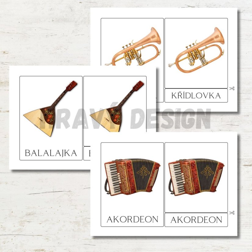 Hudební nástroje - třísložkové karty