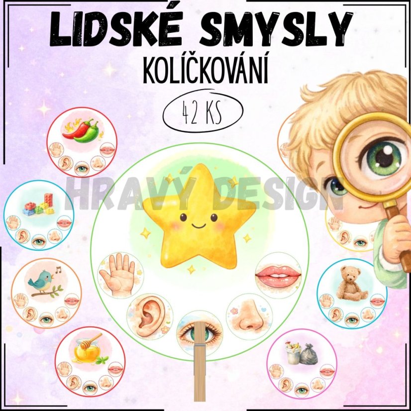 Lidské smysly - kolíčkování - PDF pro děti - MŠ