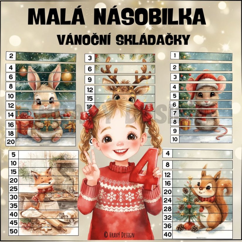 Malá násobilka - vánoční skládačky 