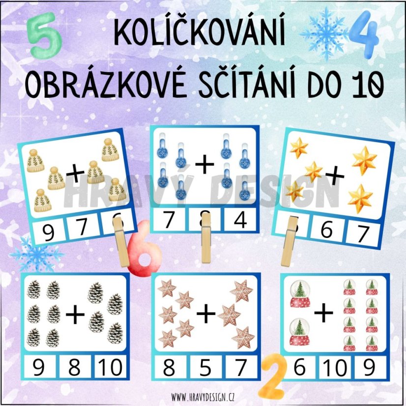 Zimní obrázkové sčítání do 10 - matematika pro prvňáky