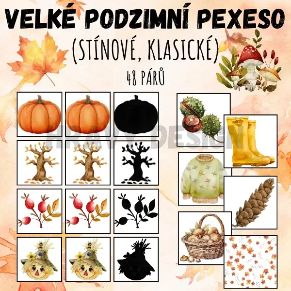 Podzimní stínové pexeso pro děti - Hravý Design 