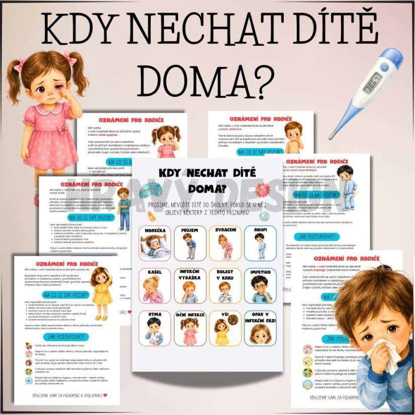 Kdy nechat dítě doma? Sada plakátů s nemocemi do školky