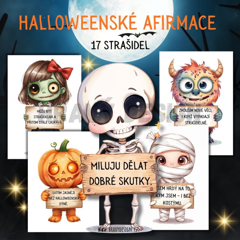 Halloweenská výzdoba - afirmační karty 