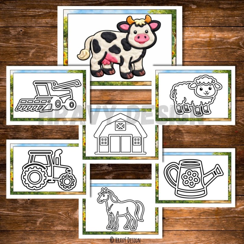 Farma, hospodářská zvířata - šablony na plastelínu