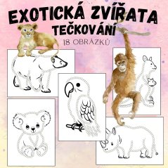 Šablony na tečkování vatovými tyčinkami na téma exotická zvířata pro děti. 