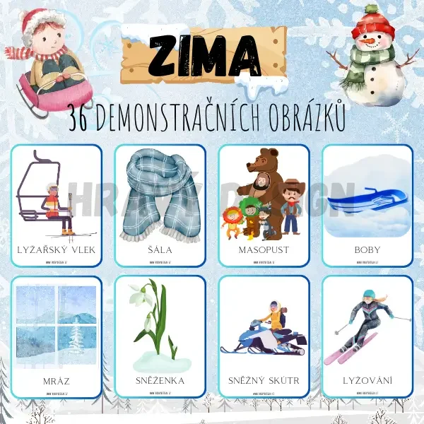 Zima - demonstrační obrázky pro děti 