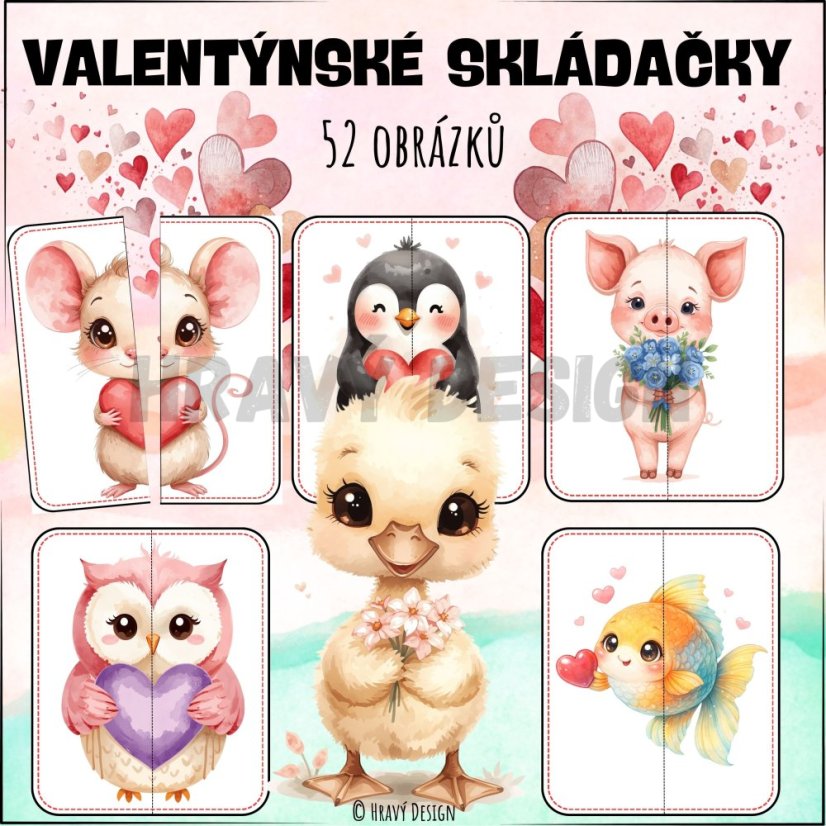 Valentýnské skládačky - pro děti do MŠ - PDF 