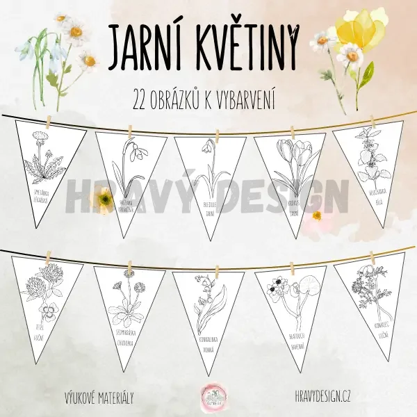 Foto: Jarní květiny - girlanda k vybarvení 
