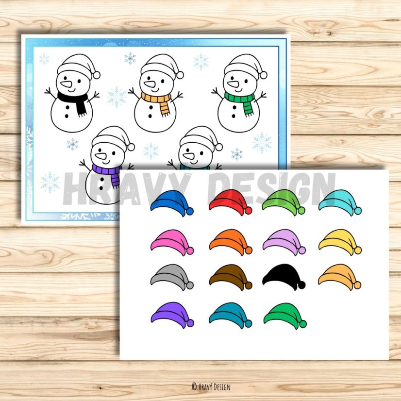 Sněhuláci - přiřazování podle barev - PDF 