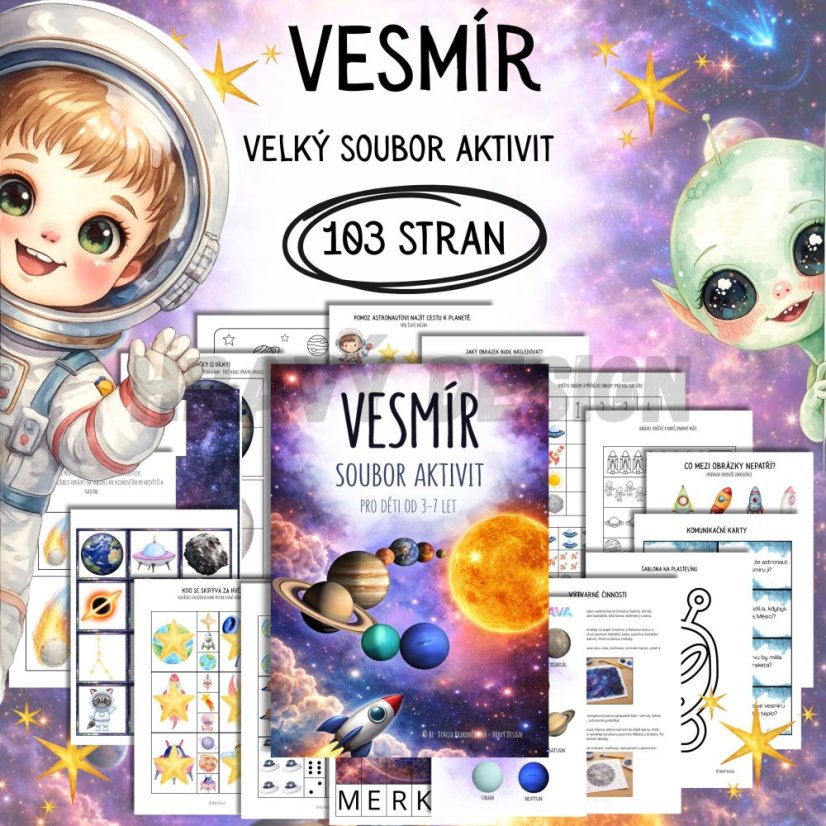 Vesmír - velký soubor aktivit - pracovní listy pro děti 