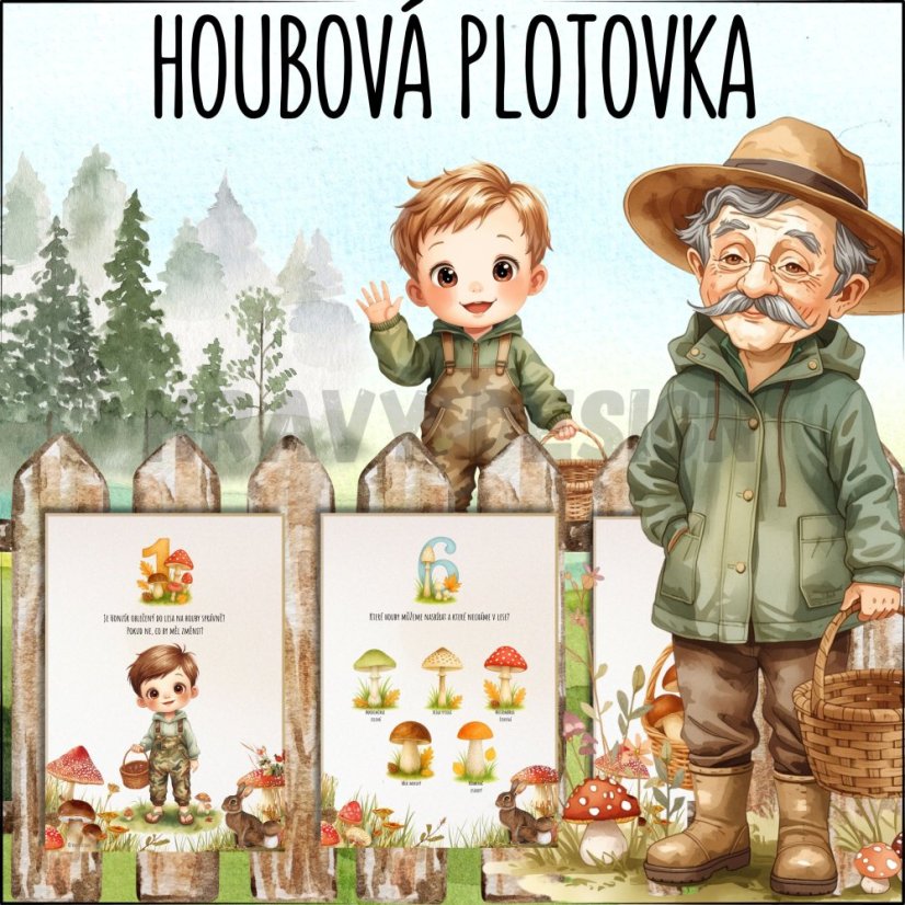 Houbová plotovka - stezka - les - houby