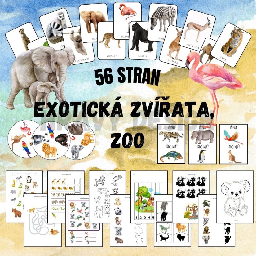 Soubor aktivit na téma exotická zvířata.