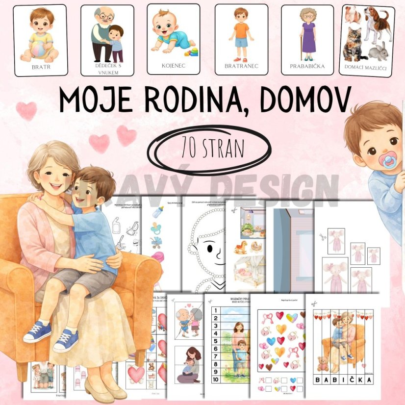 Rodina, domov  - demonstrační obrázky, pracovní listy pro děti - PDF