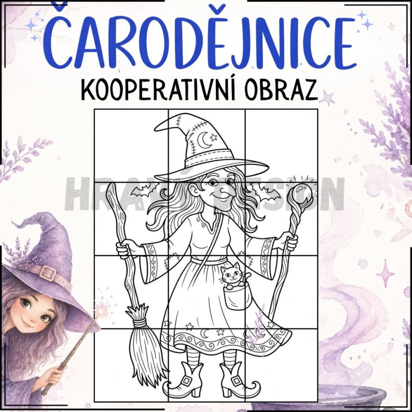 Kooperativní omalovánka - Čarodějnice - PDF aktivity 